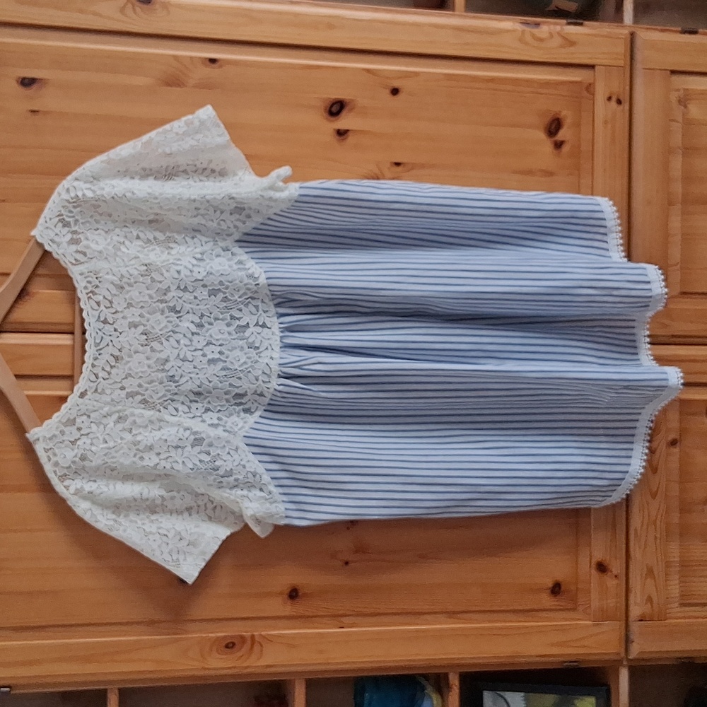 Suzanne Betro Delicate Lace Blue Cotton Cottagecore Blouse Plus Size 3X - Picture 6 of 8